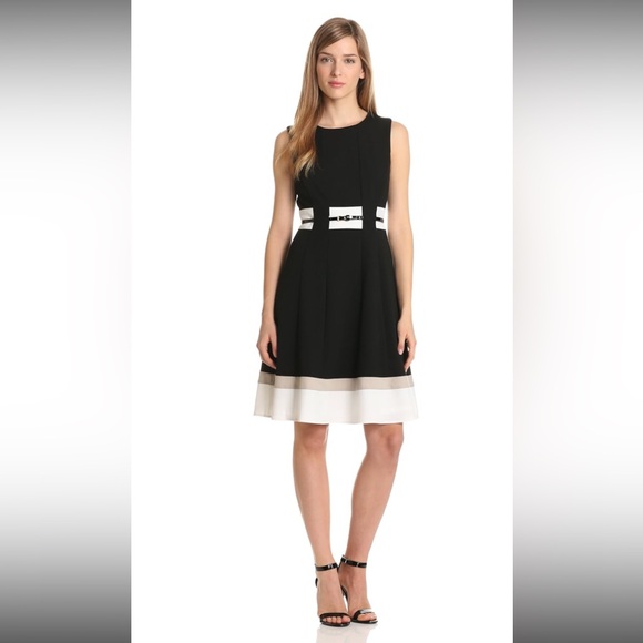 Calvin Klein Multi Colorblock Sleeveless Belted Dress - Picture 1 of 3